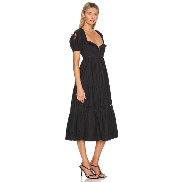 Tularosa Heather Embroidered Midi Dress Black Revolve size Petite XS 2 - Picture 2 of 10